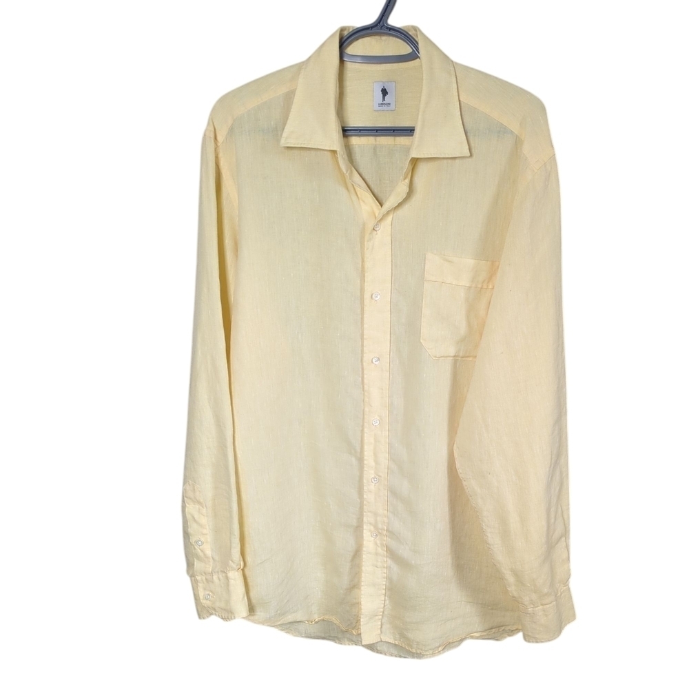 Lorenzini 100% Linen Yellow Button Up Shirt Size‎ Large Made in Italy